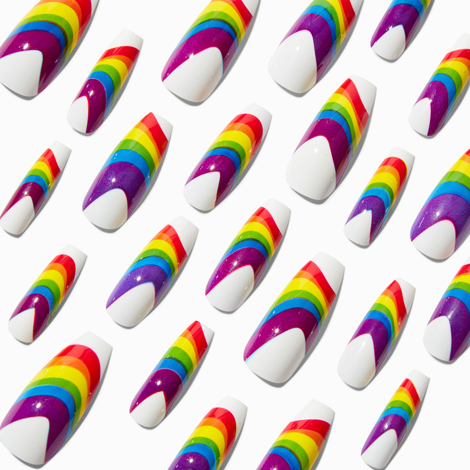 View Claires Swirl Xl Coffin Vegan Faux Nail Set 24 Pack Rainbow information