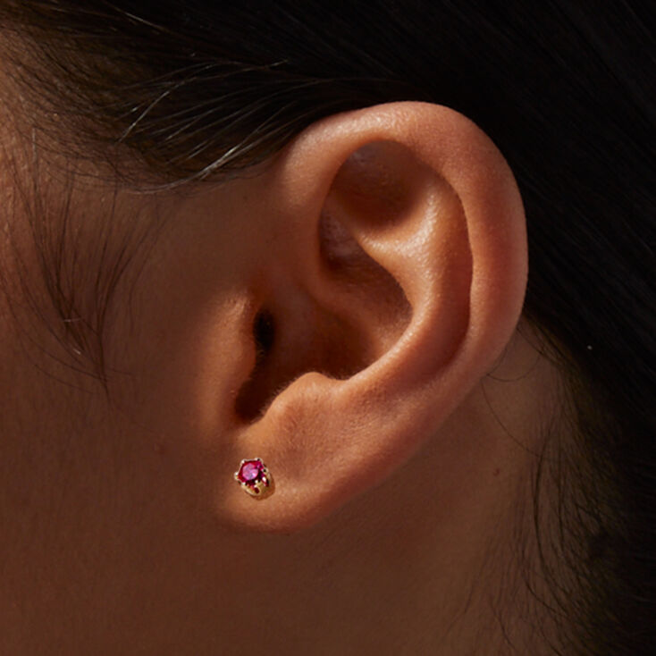 Fuchsia Cubic Zirconia 4mm Round Stud Earrings,