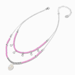 Egg Pendant Purple Bead Silver-tone Multi-Strand Necklace,