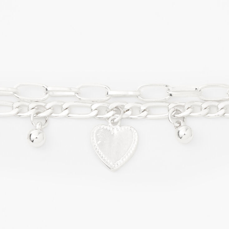 Rose Gold-tone Heart Charm Double Chain Bracelet,