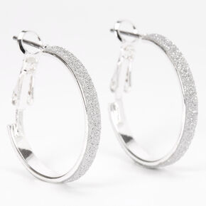 Silver 20MM Thin Glitter Hoop Earrings,