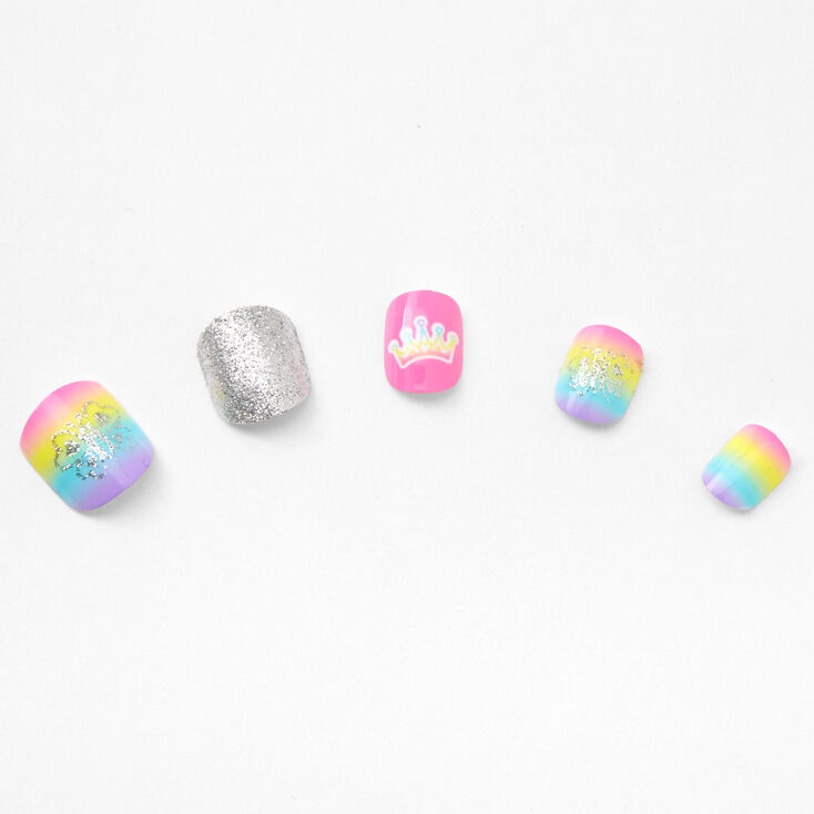 Love, Diana™ Square Press On Faux Nail Set - Glitter Rainbow | Claire's US