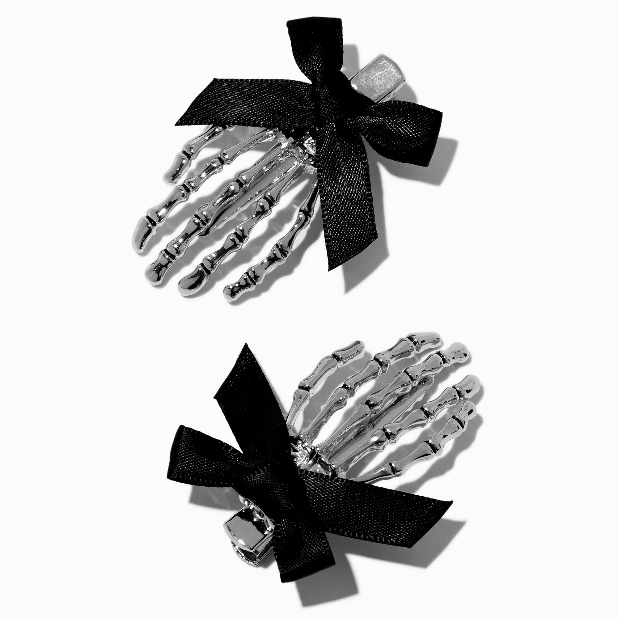 Skeleton Hands Black Bow Hair Clips - 2 Pack,
