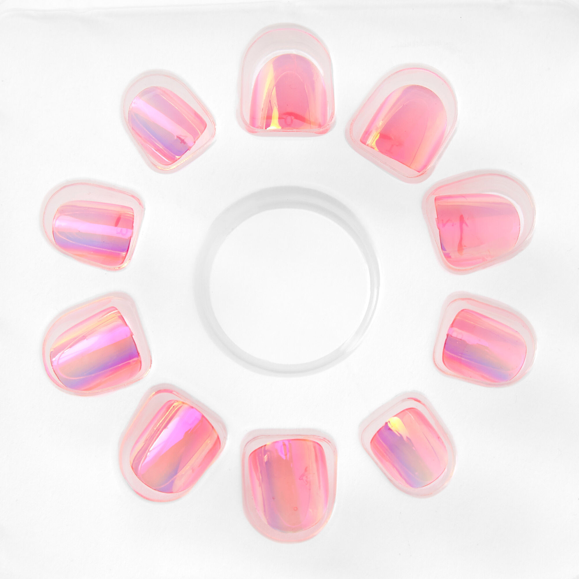 Claire's Club Holographic Square Press On Vegan Faux Nail Set - Pink, 10 Pack,