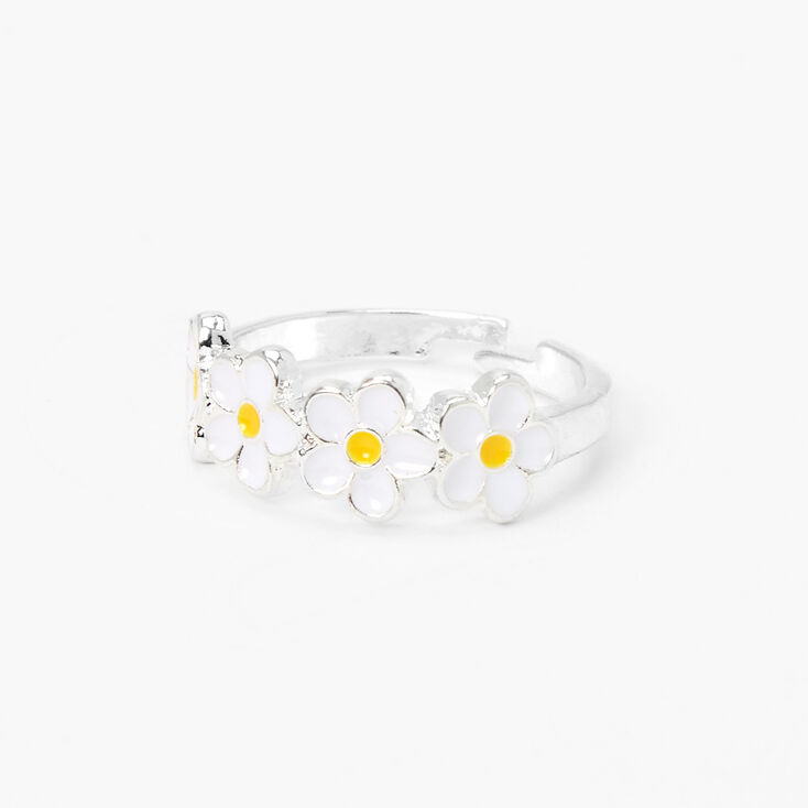 Bague marguerite couleur argent&eacute;e - Blanc,