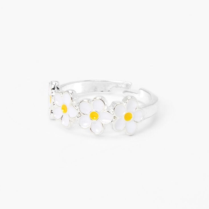 Silver Daisy Ring - White,