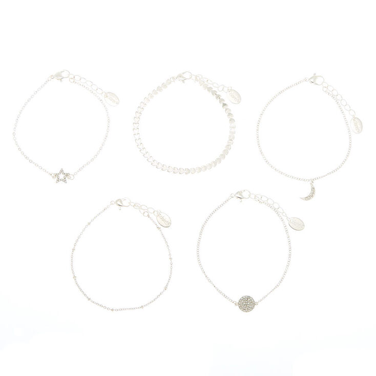 Silver Celestial Chain Bracelets - 5 Pack,