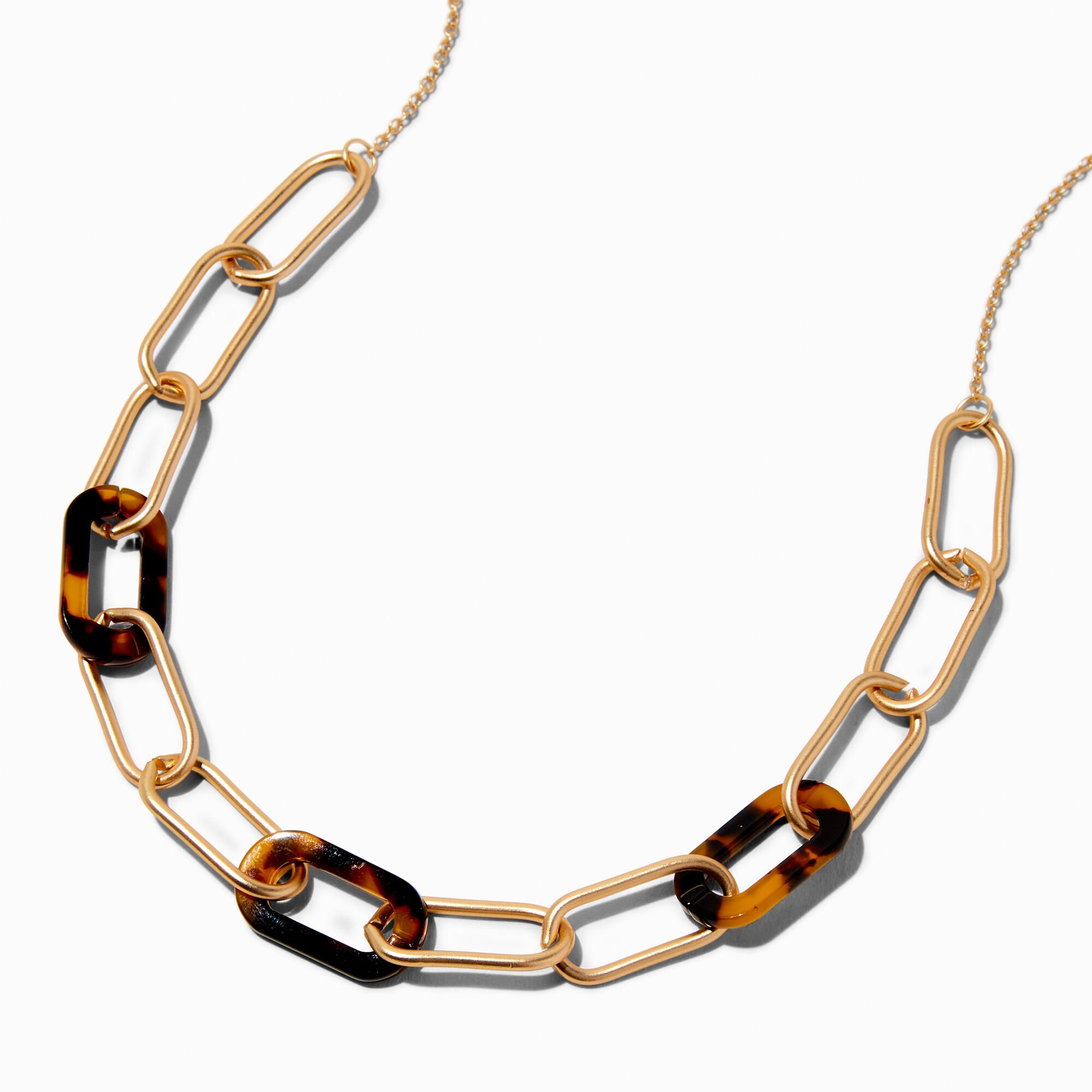 View Claires Tortoiseshell Link Tone Chain Long Necklace Gold information