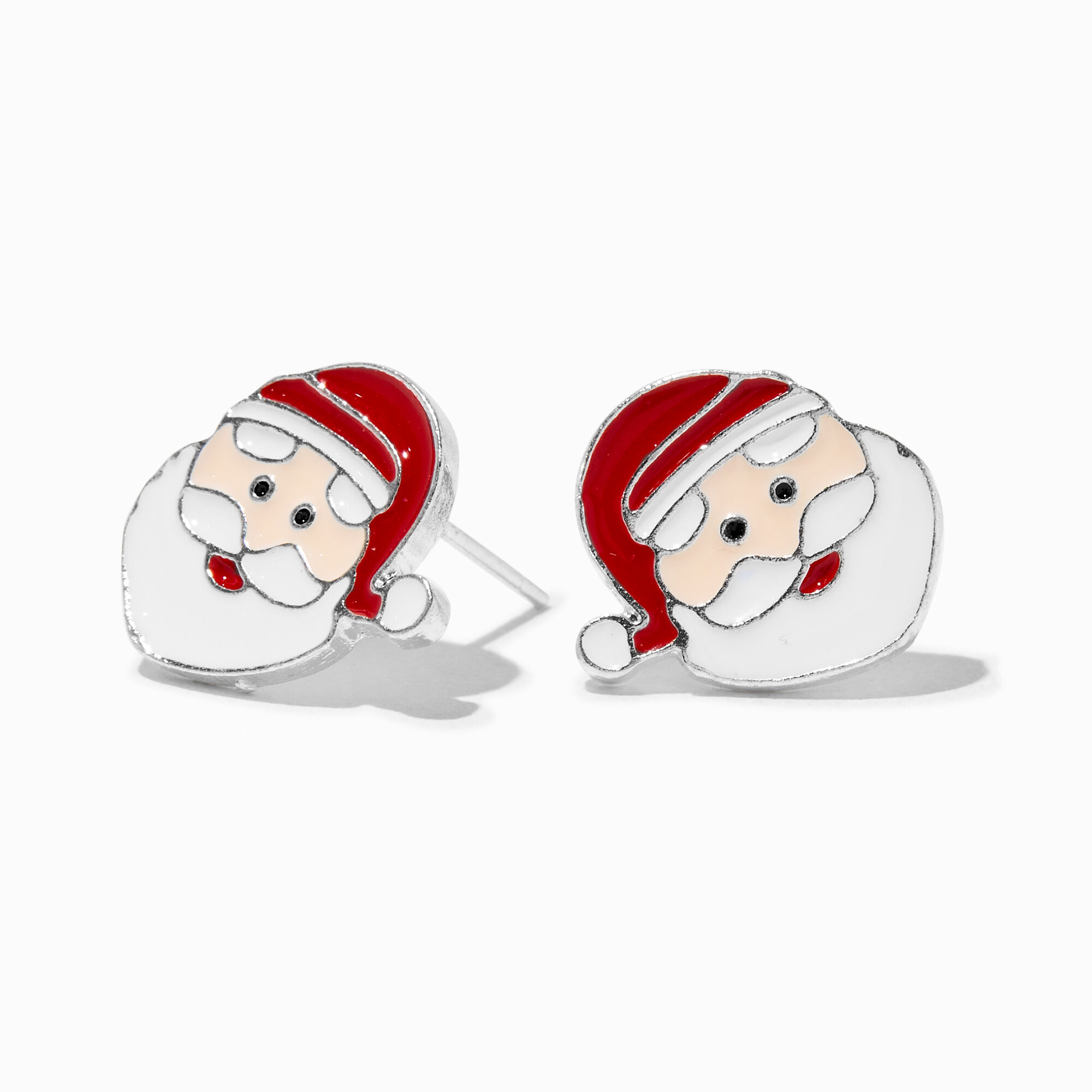 View Claires Santa Claus Face Enameled Stud Earrings Silver information