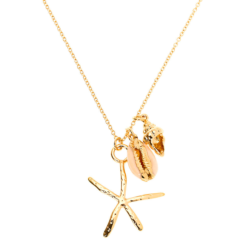 Gold Cowrie Shell Long Pendant Necklace,