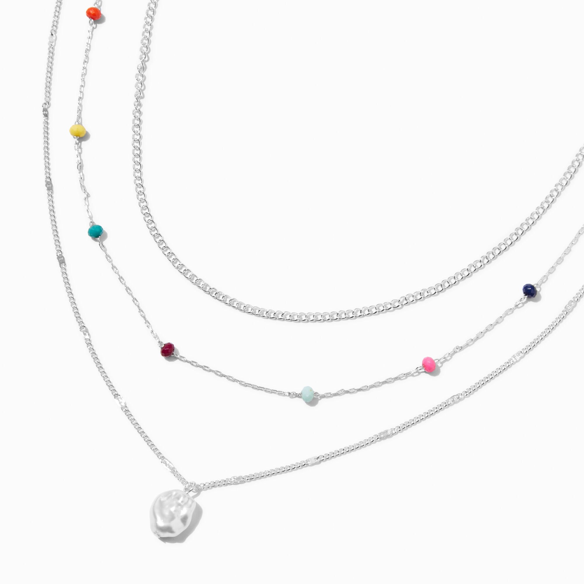 View Claires Tone Pearl Rainbow Dot MultiStrand Necklace Silver information