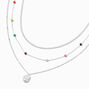 Silver Pearl &amp; Rainbow Dot Multi-Strand Necklace,