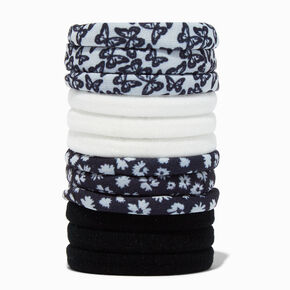 Black &amp; White Floral Rolled Hair Ties - 12 Pack,