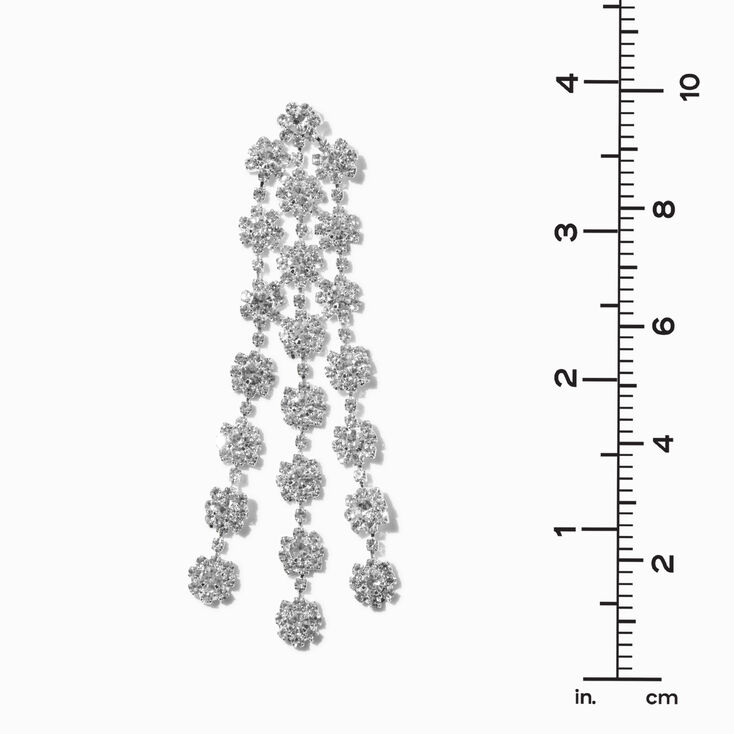 Silver-tone 3-Row Rhinestone Halo 3.5&quot; Drop Earrings,