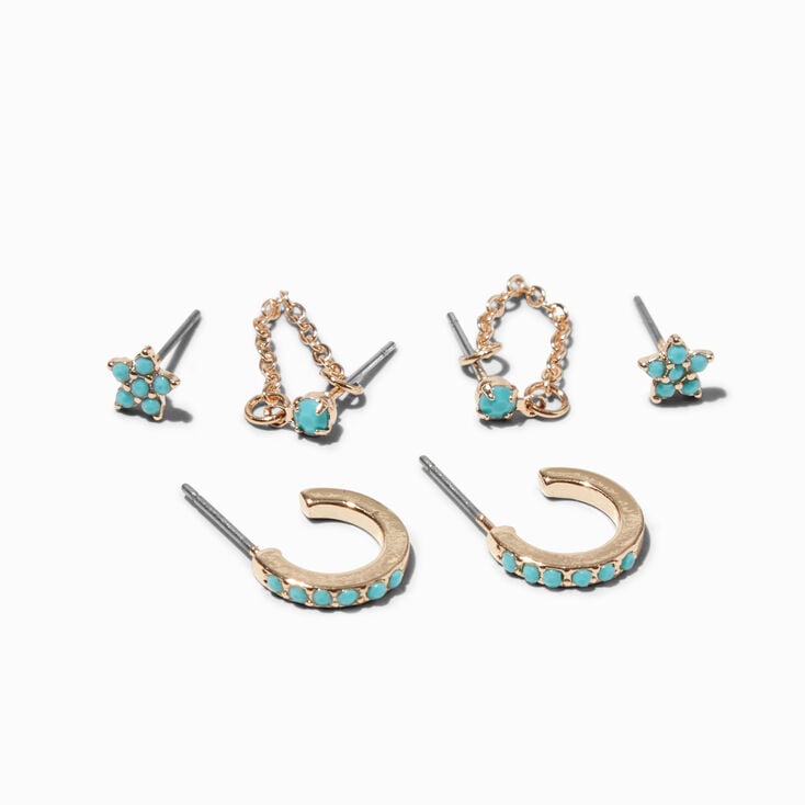 Gold Turquoise Stars Earring Stackables Set - 3 Pack,