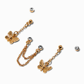 Gold-tone Crystal Butterfly Stackables Set - 3 Pack,