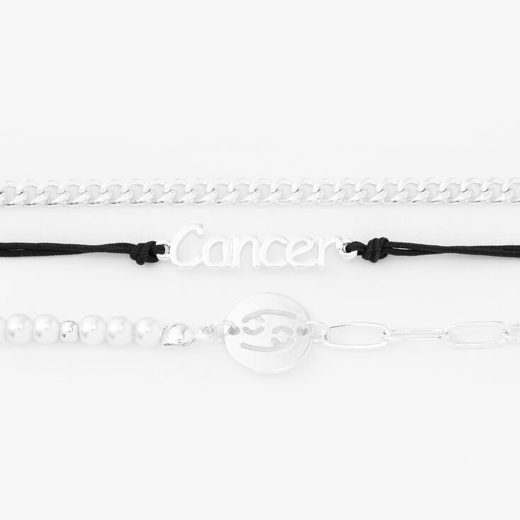 Silver Zodiac Bracelet Set - 3 Pack, Cancer,