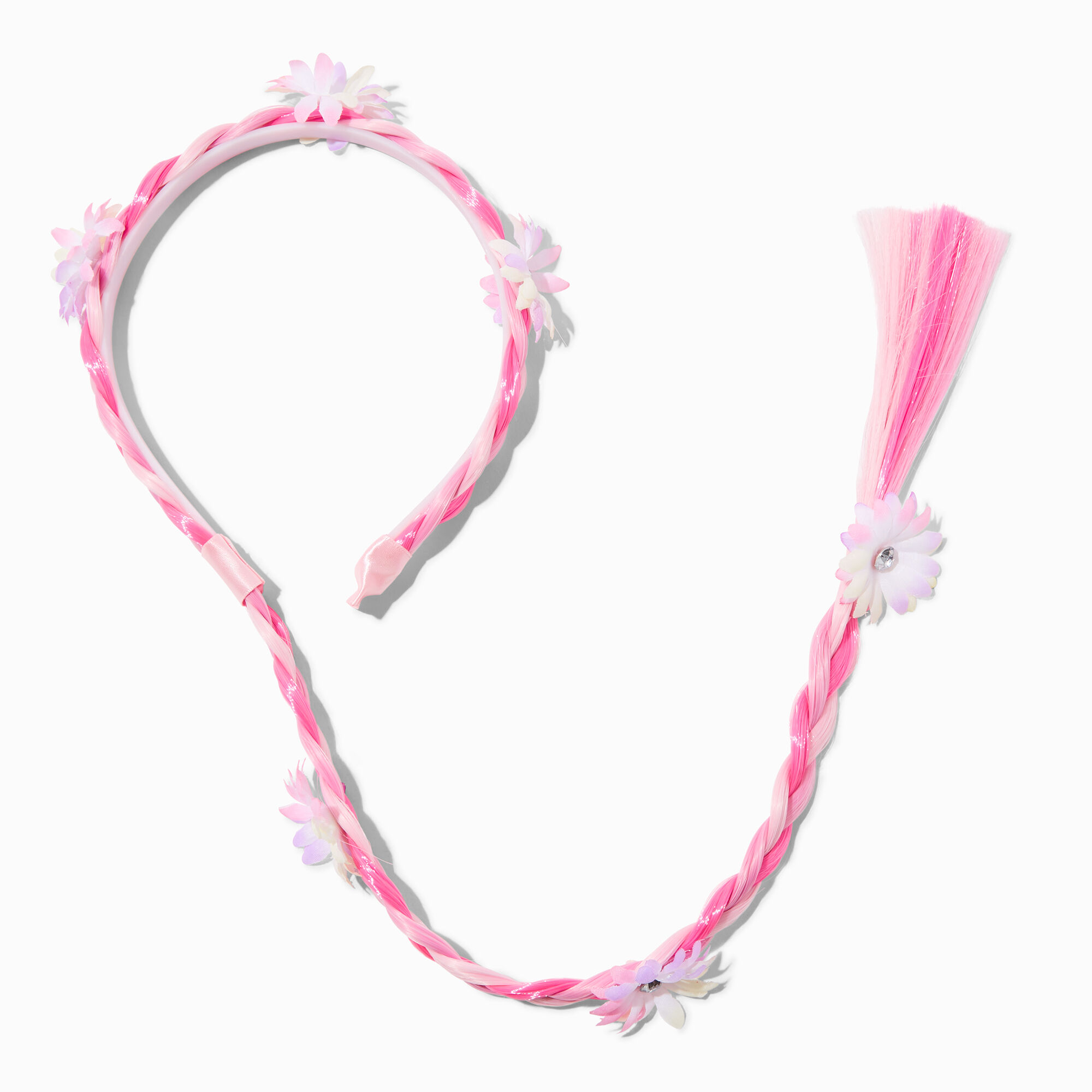 View Claires Club Flower Braided Headband Pink information