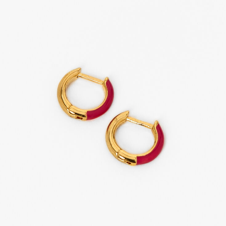 18kt Gold Plated 10MM Hot Pink Enamel Hoop Earrings,