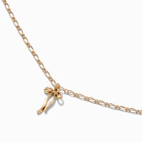 Gold-tone Thin Bow Pendant Necklace,