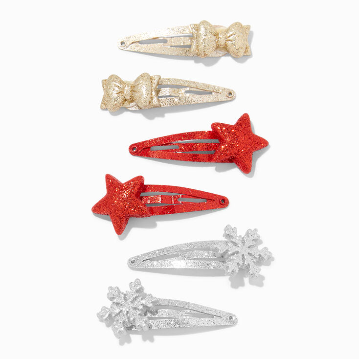 Claire&#39;s Club Glitter Holiday Icons Snap Hair Clips - 6 Pack,