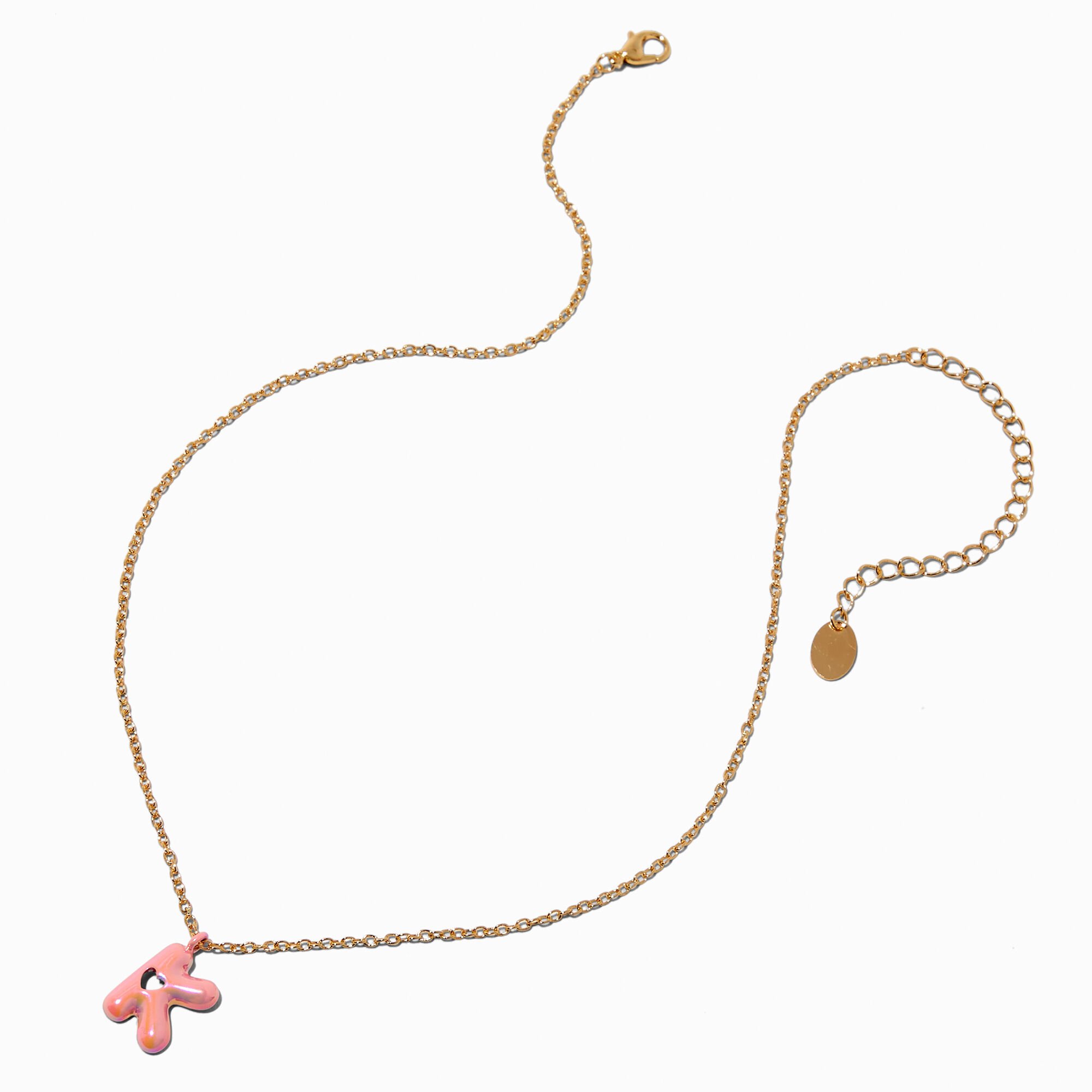 Pink Bubble Initial Heart Pendant Necklace - K,