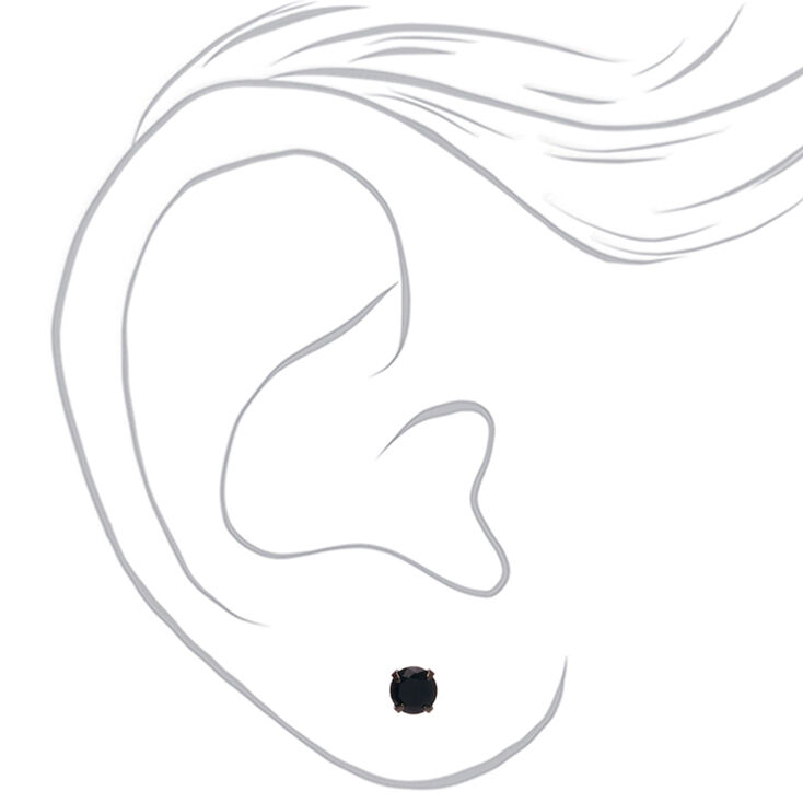 Black Cubic Zirconia Round Stud Earrings - 8MM,