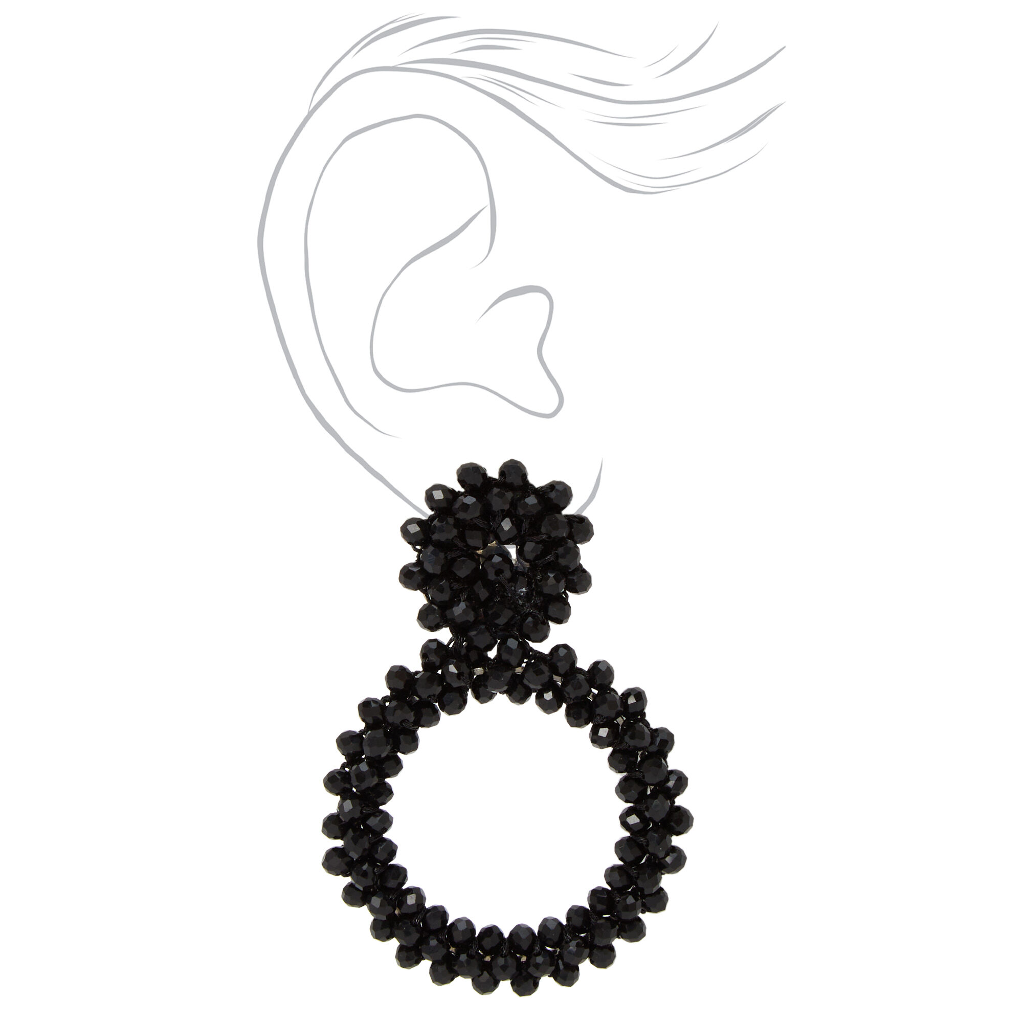 Black 2.5" Beaded Door Knocker Drop Earrings,
