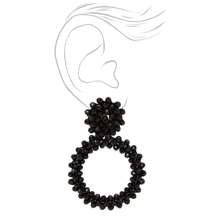 Black 2.5&quot; Beaded Door Knocker Drop Earrings,