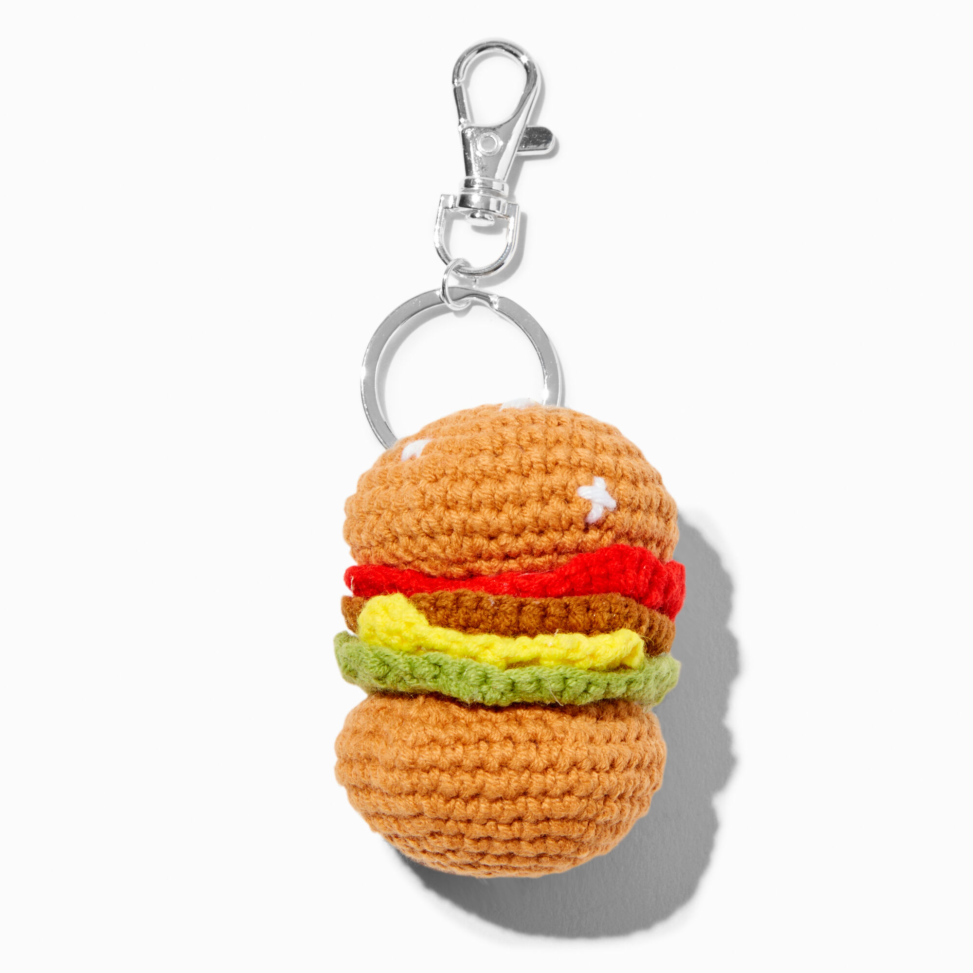 View Claires Deluxe Hamburger Crocheted Keyring Silver information