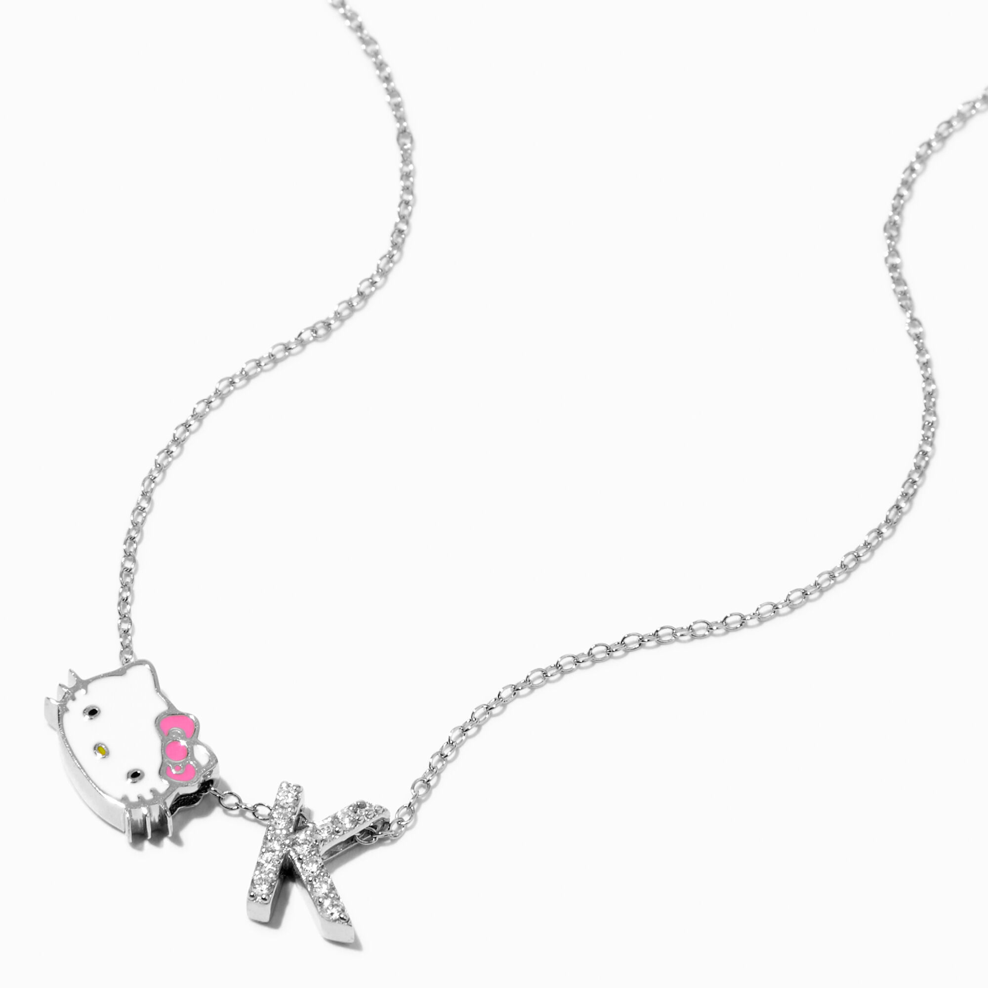 Sterling Silver Hello Kitty Initial Pendant Necklace K
