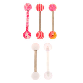 Pretty 14G Swirl Tongue Rings - Pink, 5 Pack,