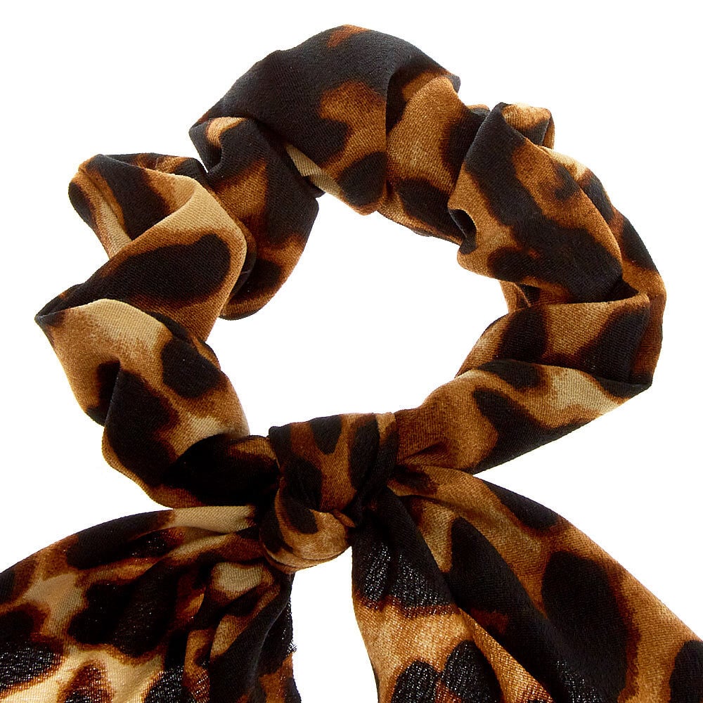 Small Leopard Hair Scrunchie Scarf - Brown,