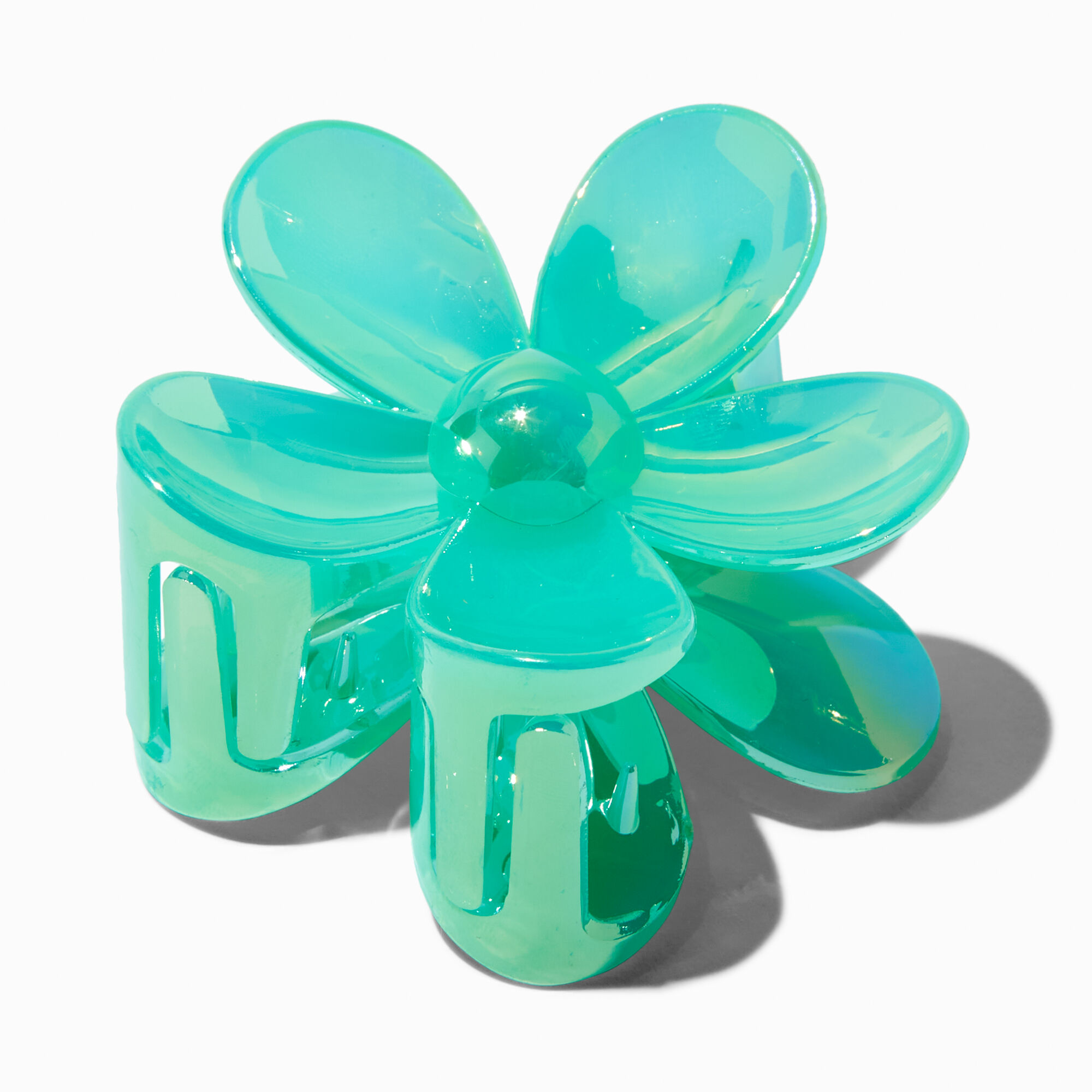 View Claires Iridescent Flower Medium Hair Claw Green information