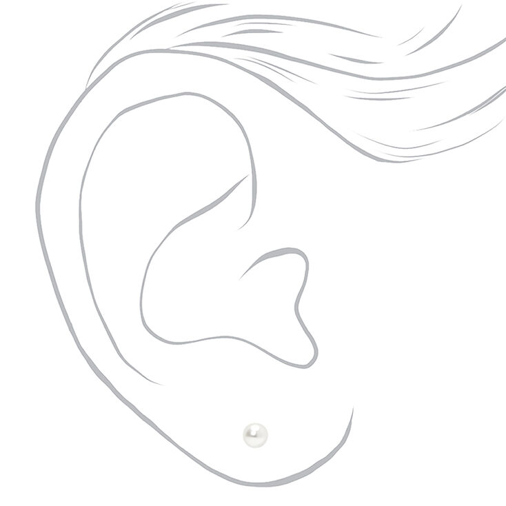 Silver Pearl Stud Earrings - White, 3MM,