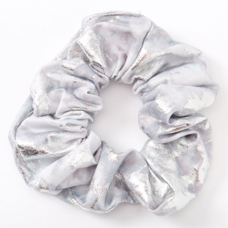 Medium Metallic Marble Hair Scrunchie - Silver,