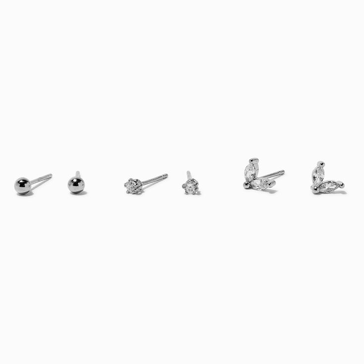 Clous d&rsquo;oreilles en zircon cubique couleur argent&eacute;e - Lot de 3,