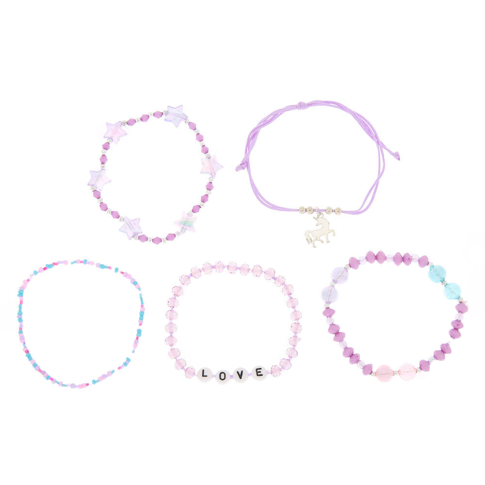 Unicorn Love Stretch Bracelets - Purple, 5 Pack,