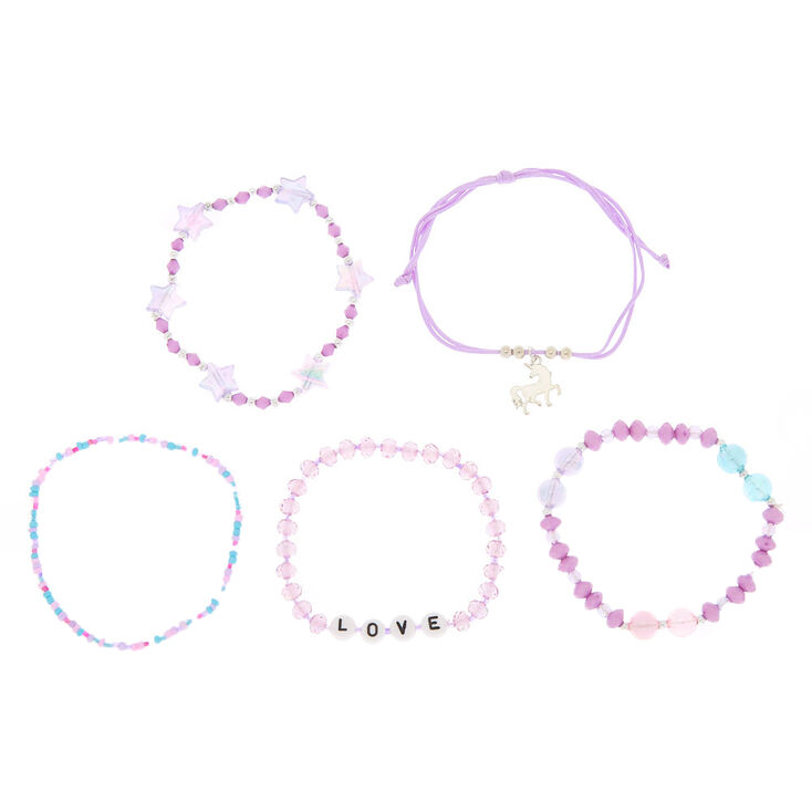 Unicorn Love Stretch Bracelets - Purple, 5 Pack | Claire's