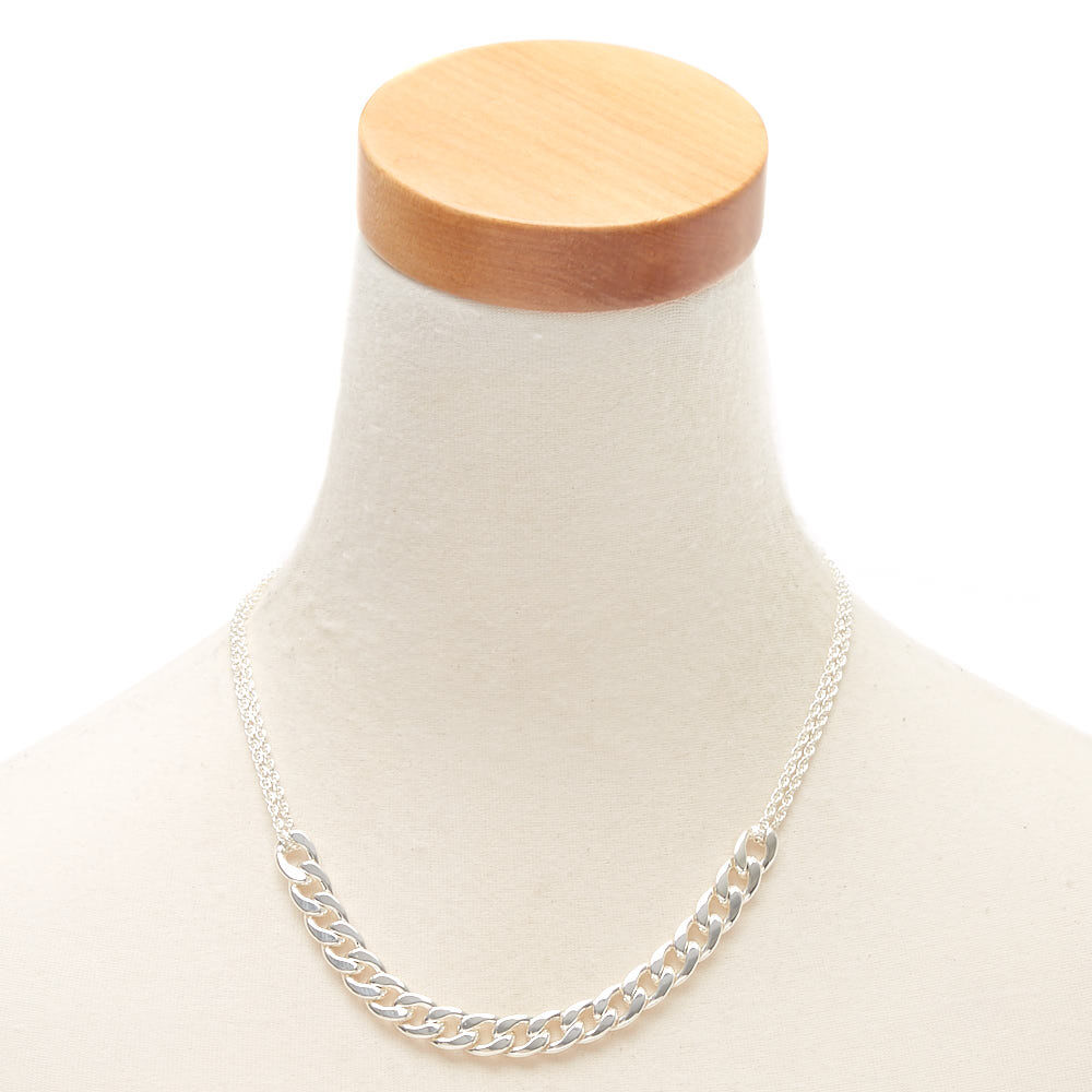 Silver Double Chain Necklace,