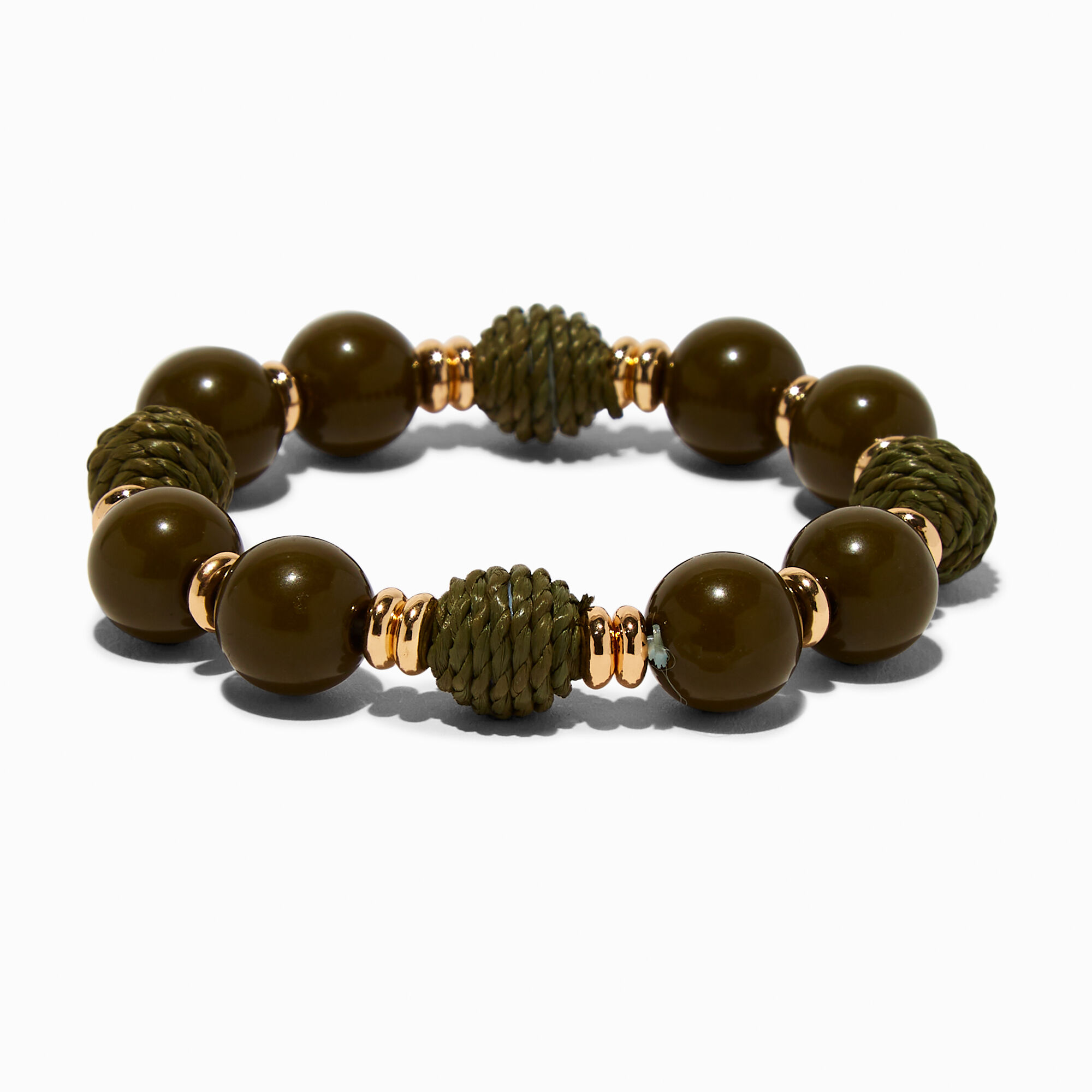 View Claires Olive Threaded Ball GoldTone Stretch Bracelet Green information
