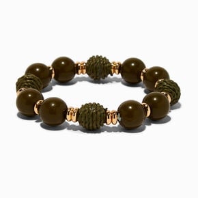 Olive Green Threaded Ball Gold-tone Stretch Bracelet,