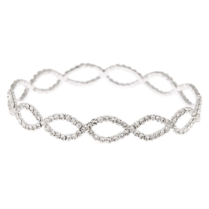 Bracelet fin bangle symbole de l&rsquo;infini avec strass couleur argent&eacute;,