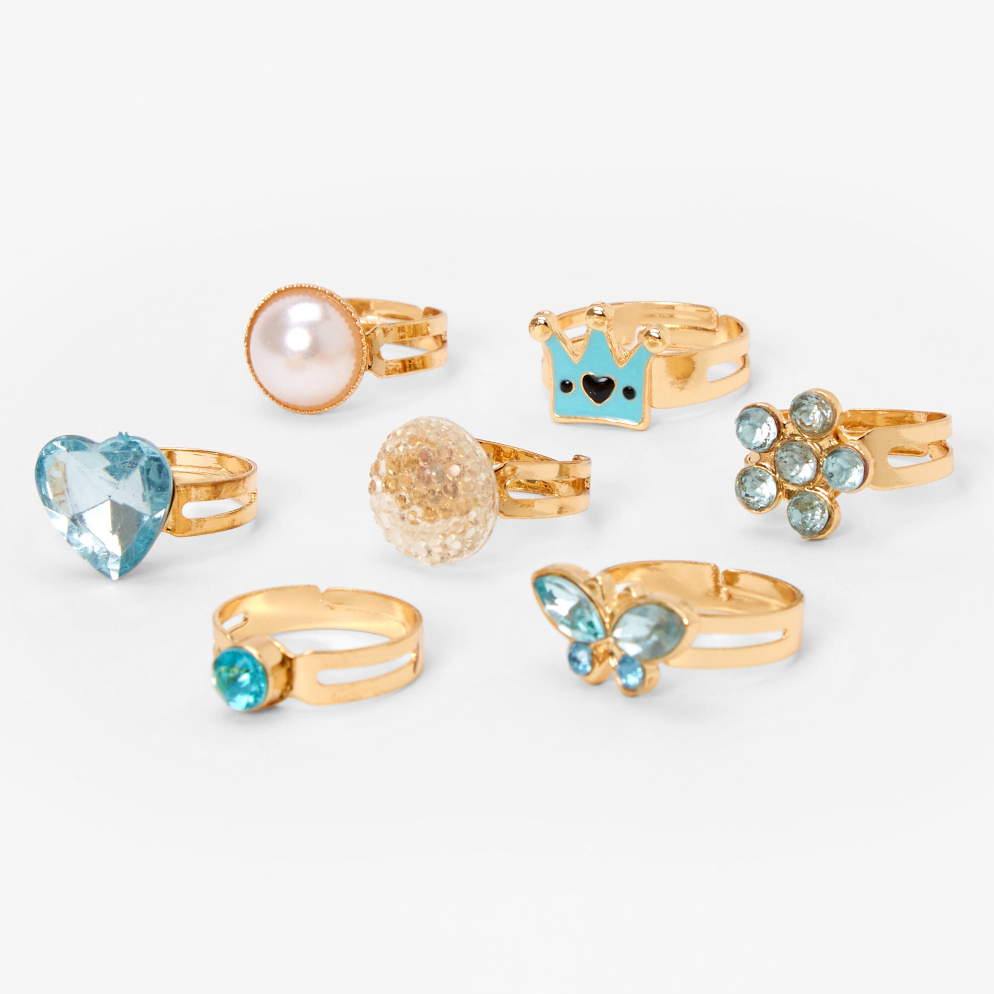 Claire's Club Ring Set - Mint, 7 Pack,