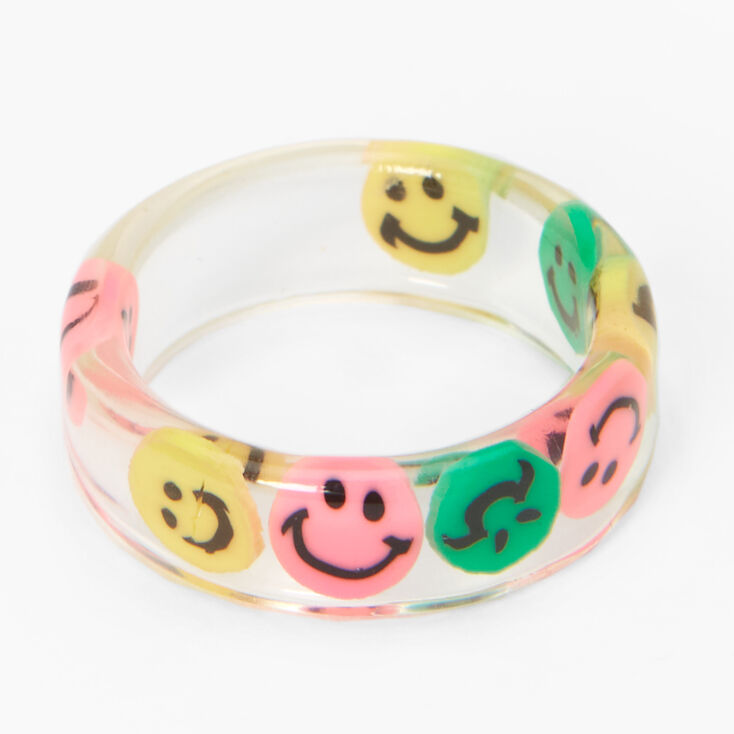 Clear Happy Face Print Resin Ring,