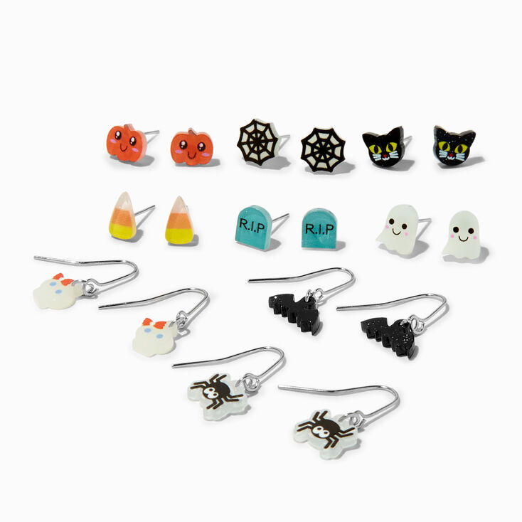 Halloween Icons Glow in the Dark Earrings - 9 Pack | Claire's US