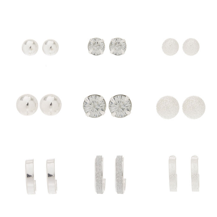 Claire's Lot de 9 paires de clous d'oreille couleur argenté