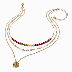 Tropical Beaded Gold-tone Coin Multi-Strand Necklace ,