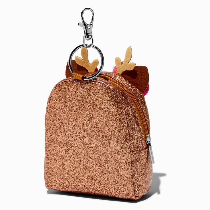 Glitter Reindeer Mini Backpack Keyring,