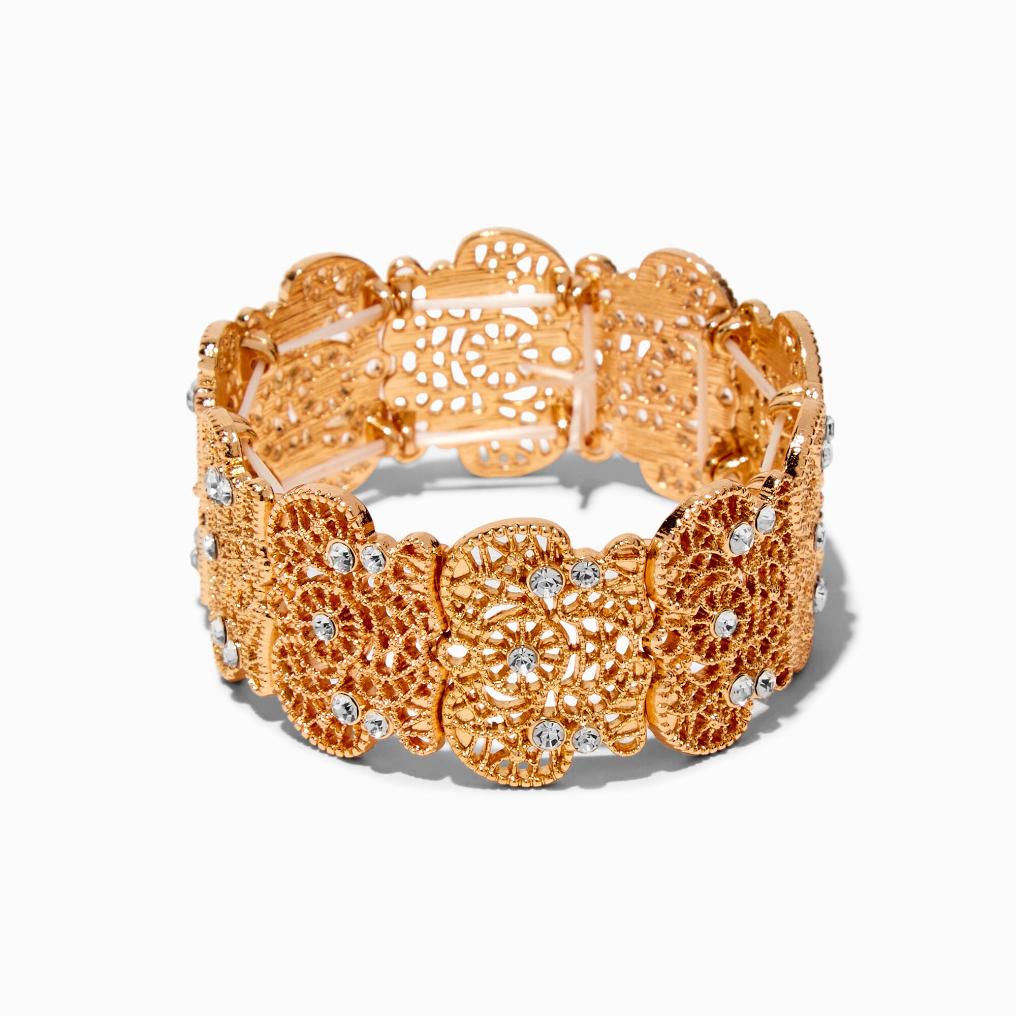 View Claires Tone Filigree Stretch Bracelet Gold information